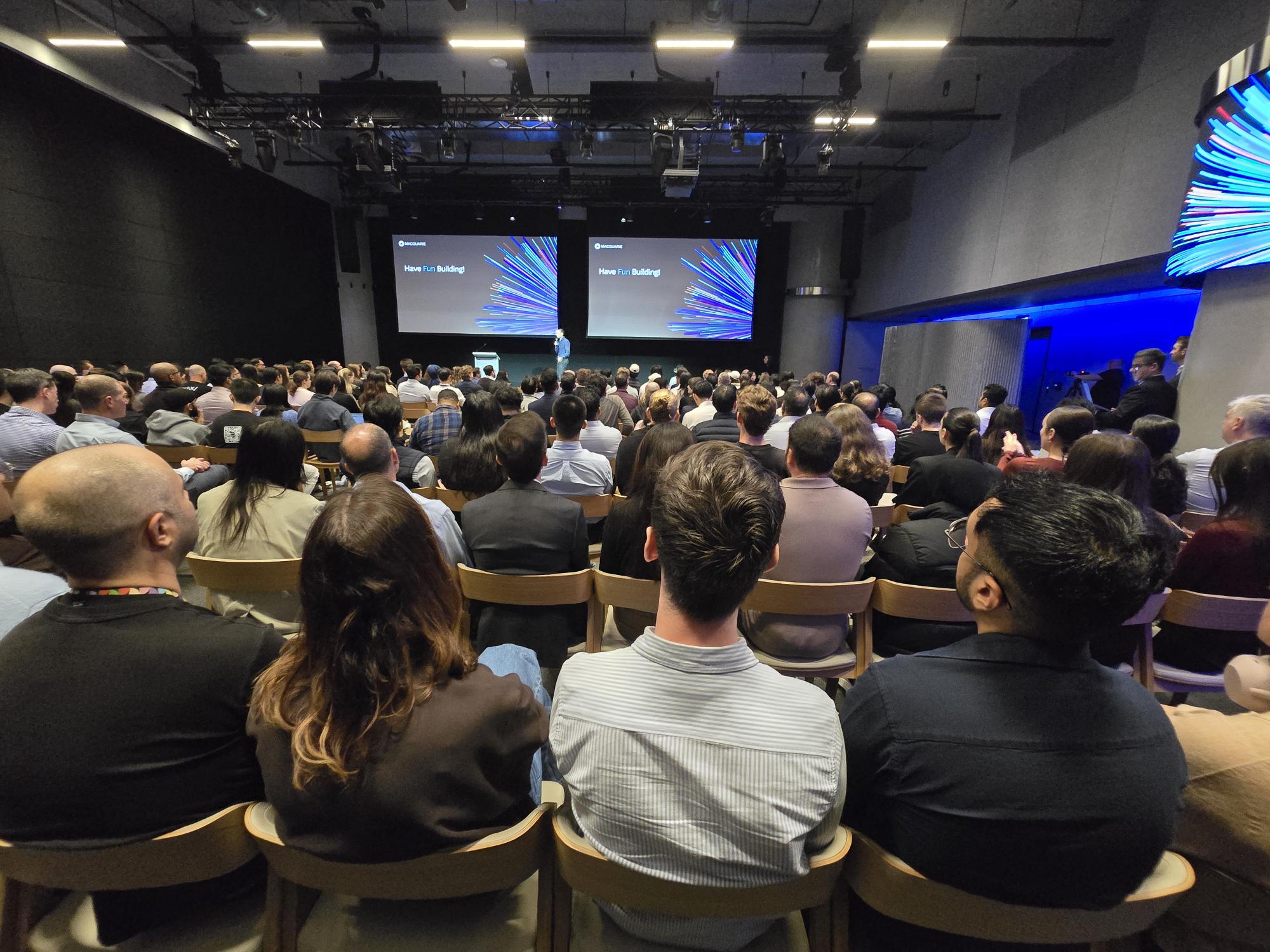 Auditorium audience of 200+ engineers at a keynote